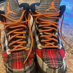 Jordan custom Sneakers with Plaid and Orange Highlights